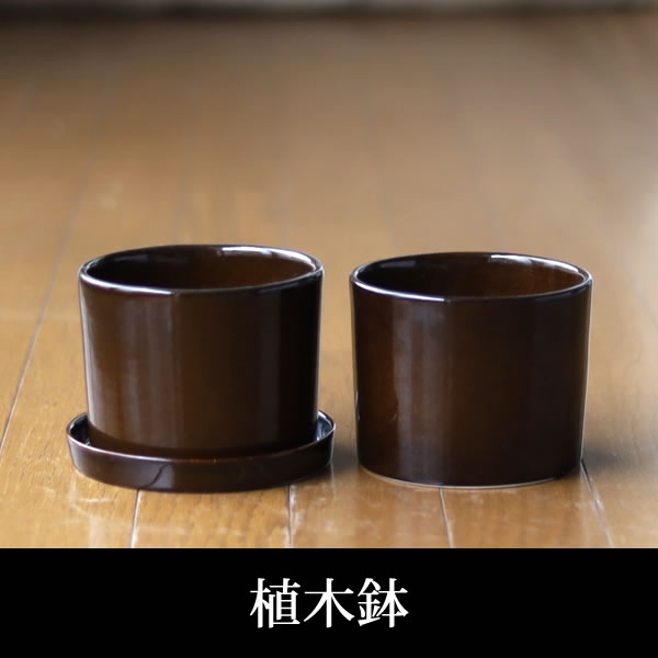 濃い茶色の陶器の植木鉢、ずんどうタイプ